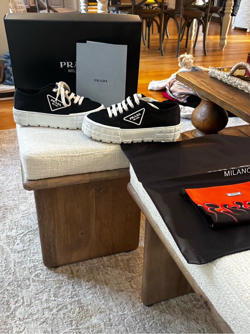 Size 38 Prada Black and White Canvas Platform Sneakers. In excellent condition!